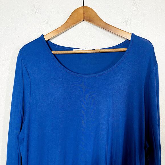 NEW! Cyrus Scoop Neck Tunic Top Jersey Knit Semi Sheer Waist Long Sleeve Blue XL - Picture 2 of 4